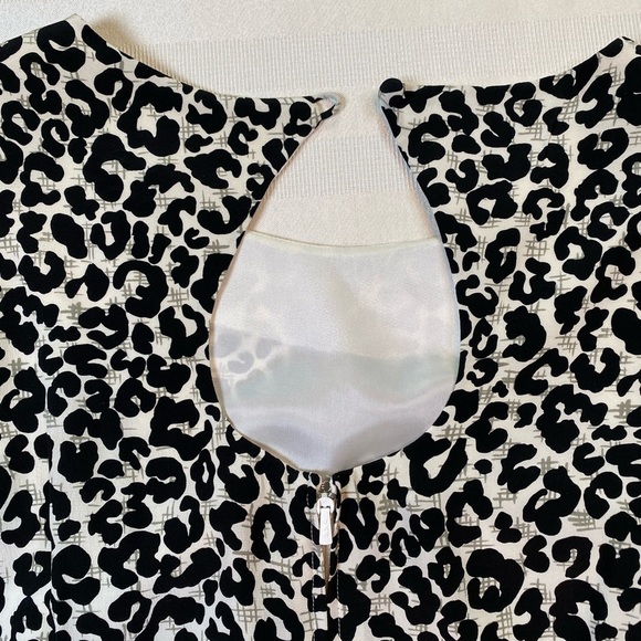 Maggy London 100% Silk Black & White Sz 10 Leopard Print Sheath Sleeveless Dress - Picture 12 of 15